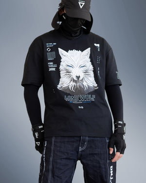 Lone Wolf Black Embroider Short Sleeve T