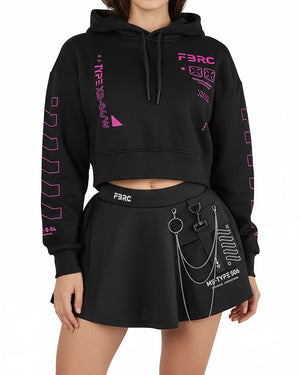 XB-04 Black Pink Crop Hoodie
