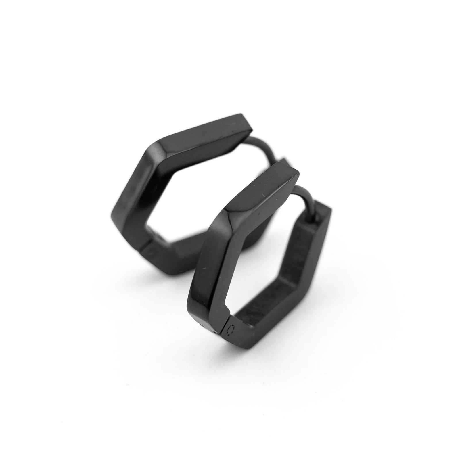 Hexagon Black Stainless Steel Earrings