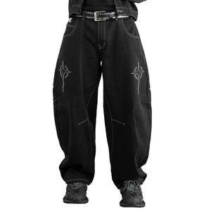 BRE-Cross Black Barrel Denim Pants