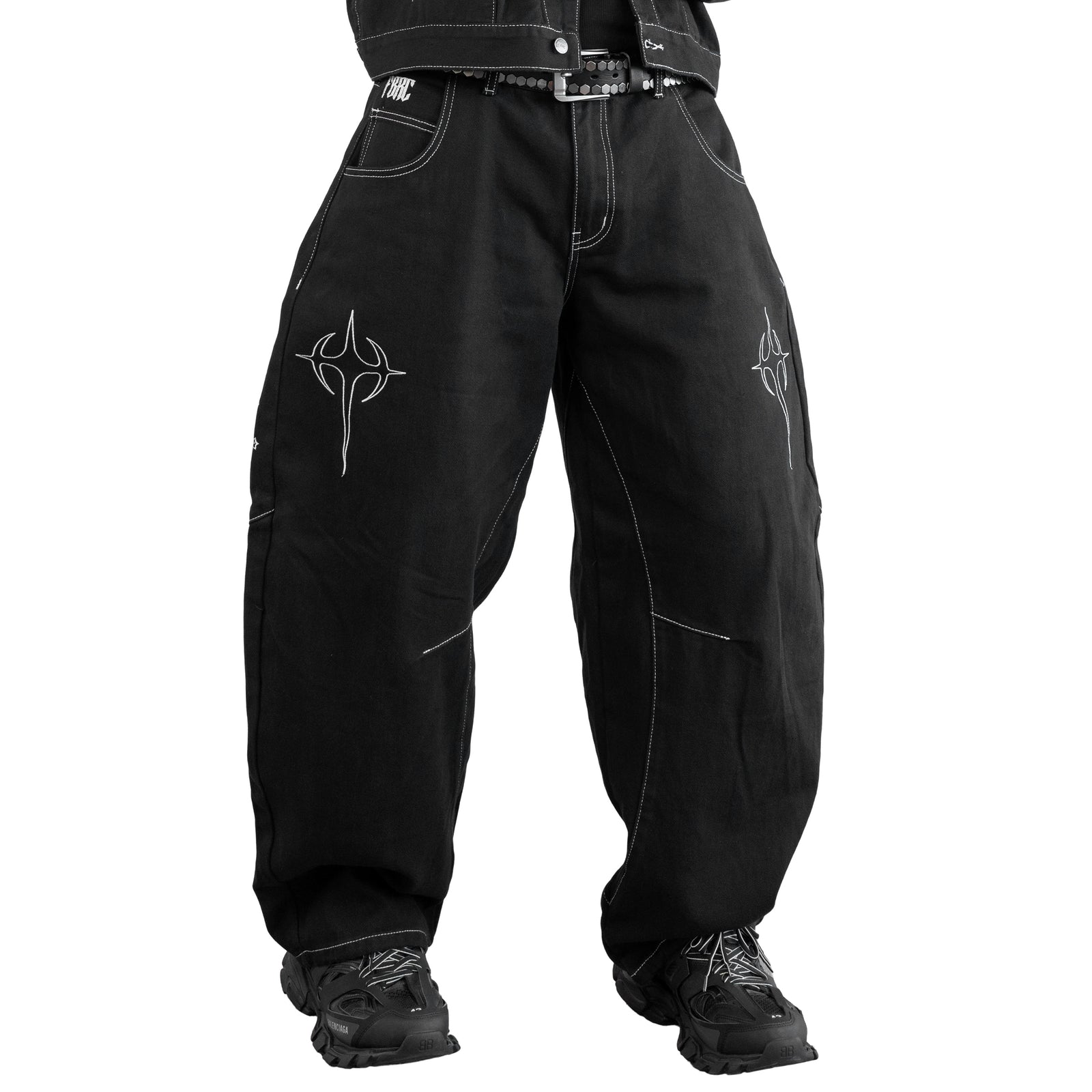 BRE-Cross Black Barrel Denim Pants