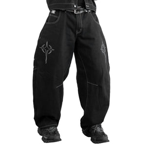 BRE-Cross Black Barrel Denim Pants