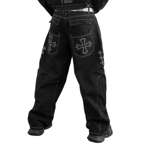 BRE-Cross Black Barrel Denim Pants