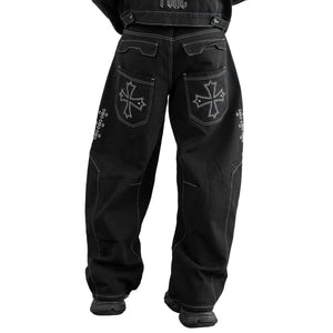 BRE-Cross Black Barrel Denim Pants