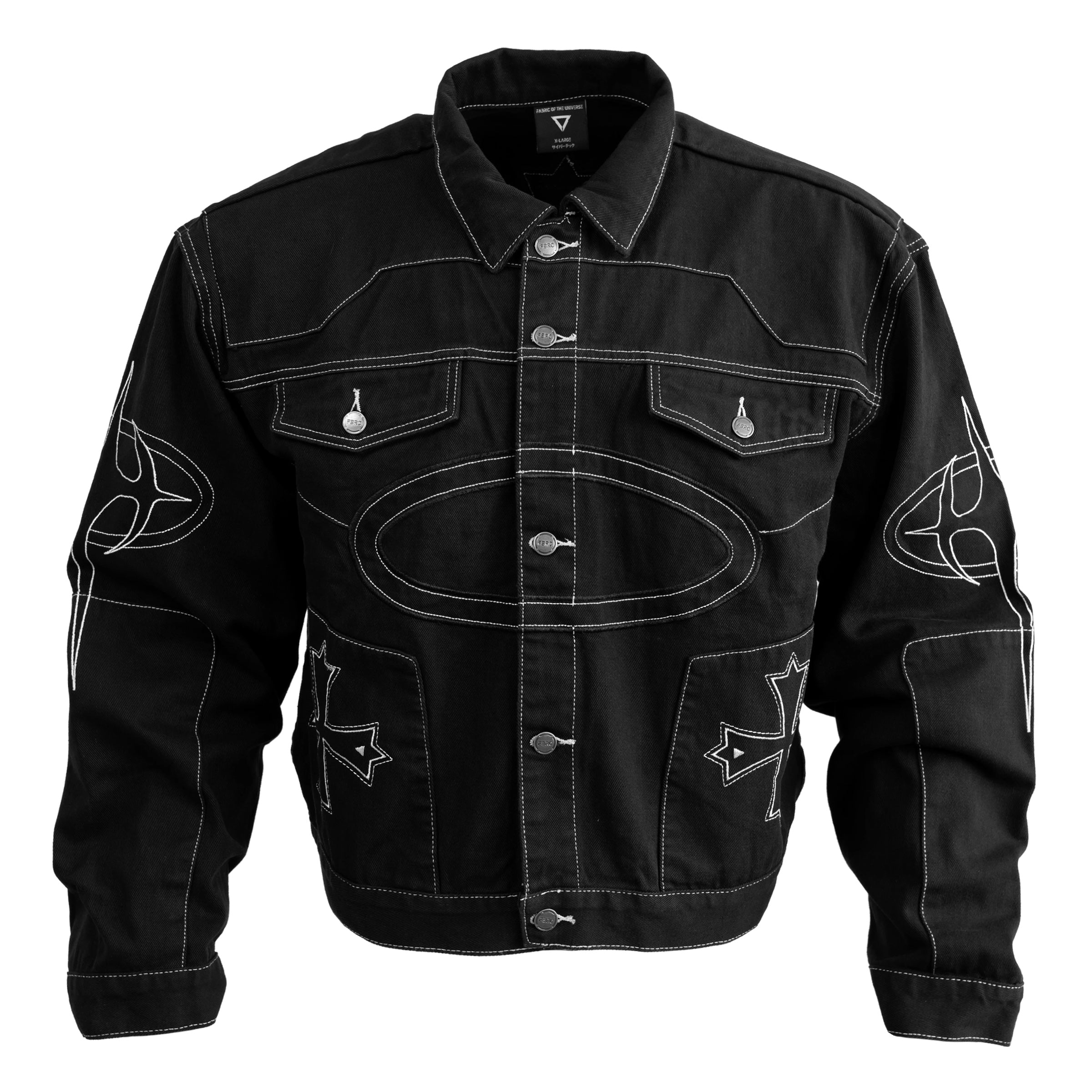 BRE-Cross Black Denim Jacket - Fabric of the Universe