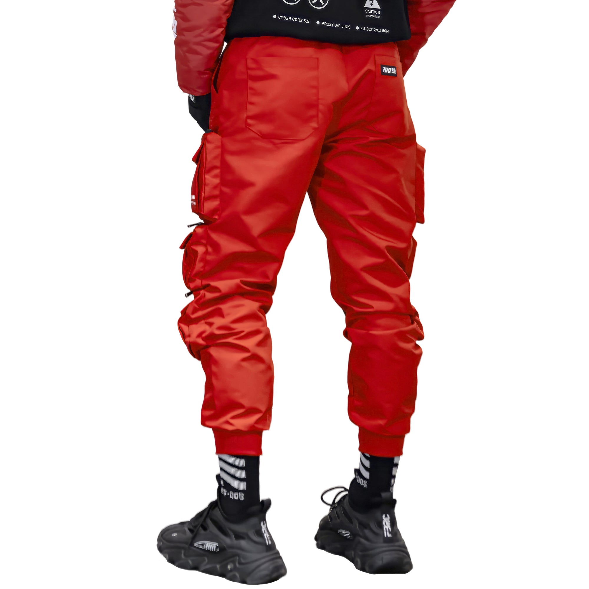 Red cargo trousers mens top