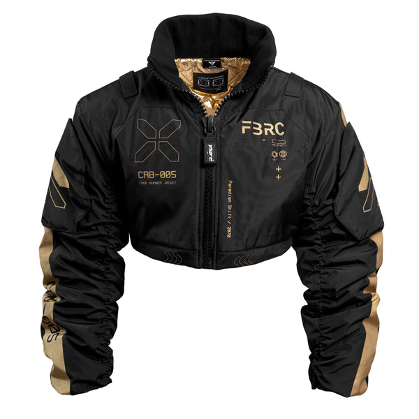 CRB-005 Black Gold Crop Bomber Jacket - Fabric of the Universe