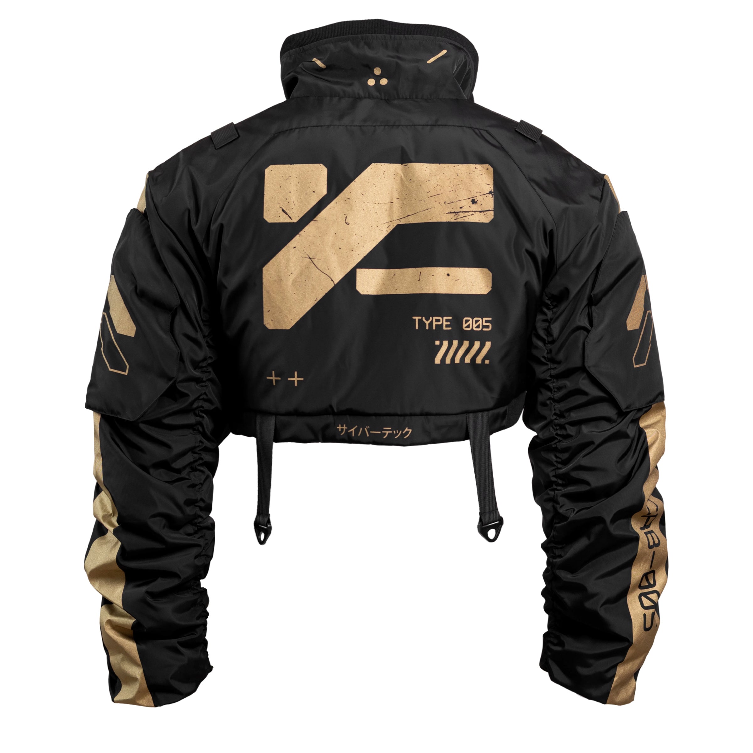 CRB-005BlackGoldCropBomberJacket