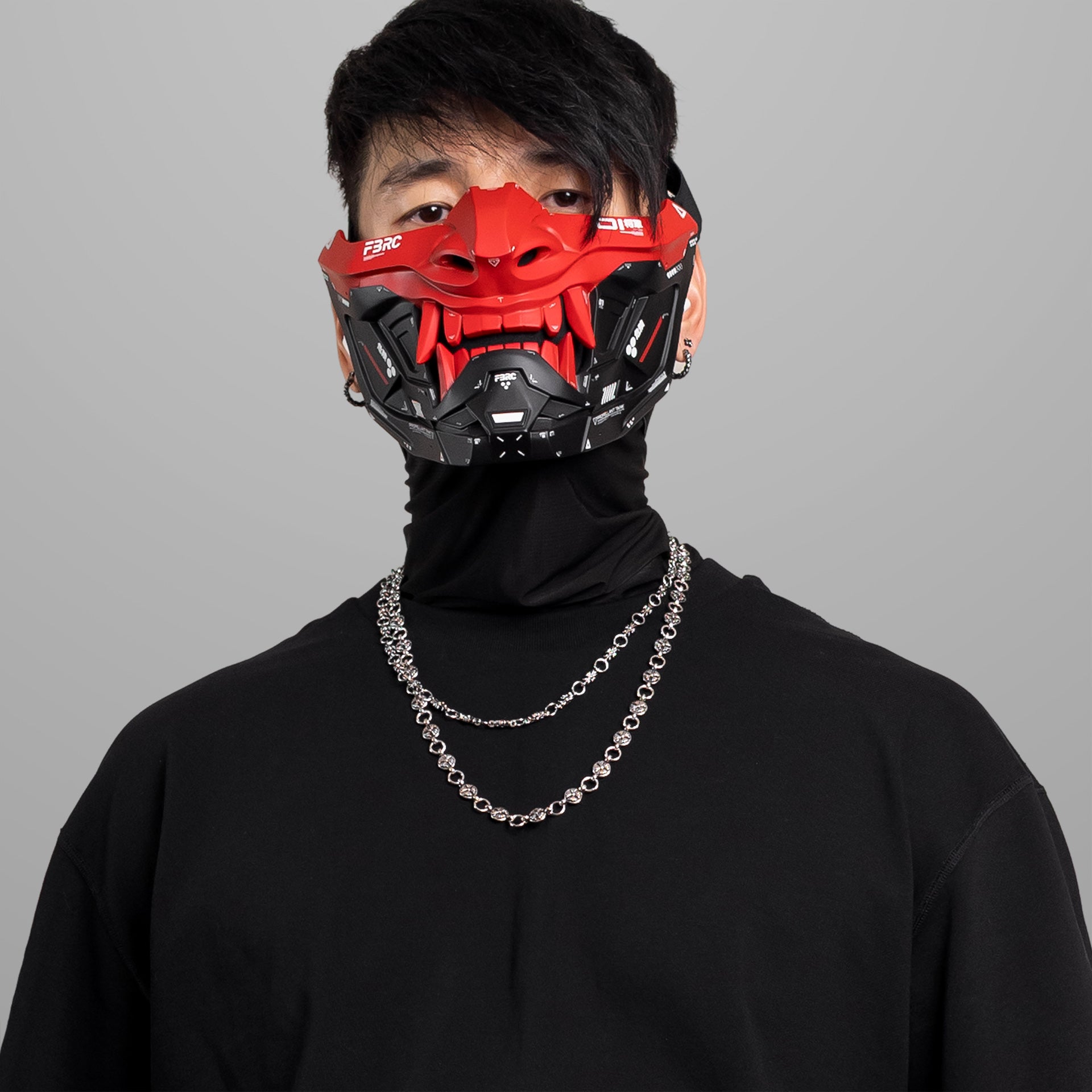 ONI v2 Red Black Half Cyber Mask - Fabric of the Universe