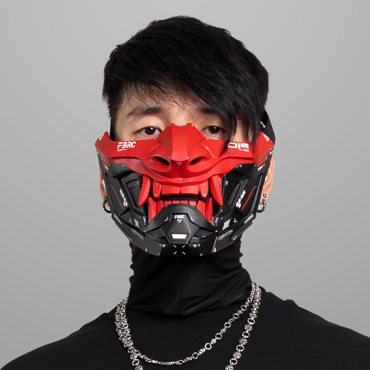 ONI v2 Red Black Half Cyber Mask - Fabric of the Universe