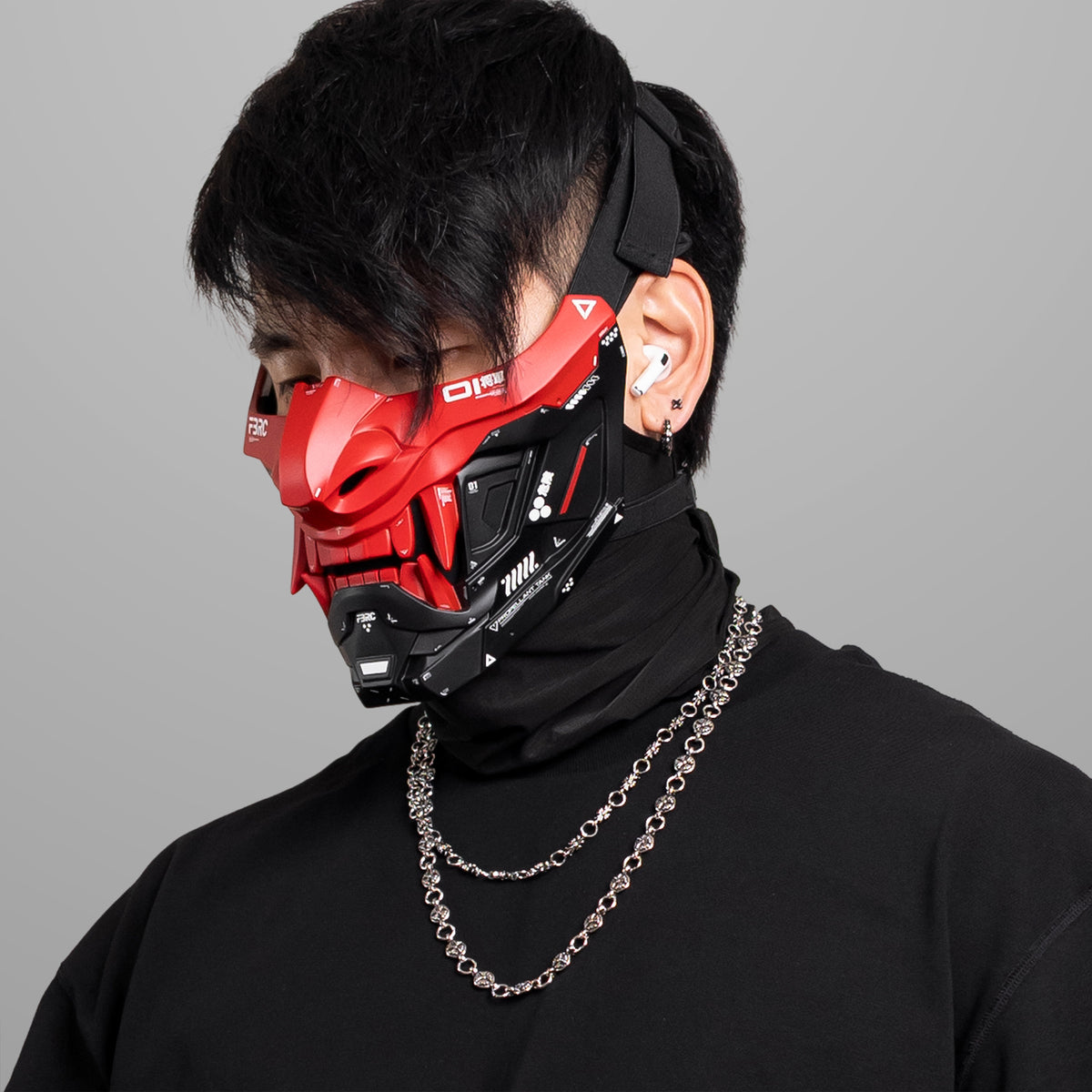ONI v2 Red Black Half Cyber Mask - Fabric of the Universe