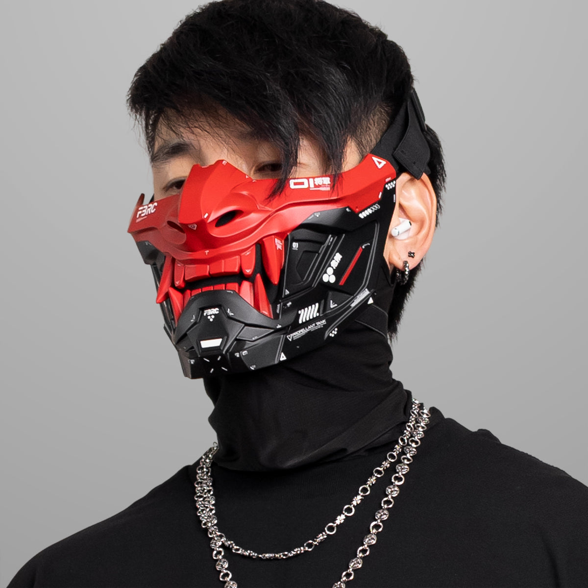 ONI v2 Red Black Half Cyber Mask - Fabric of the Universe