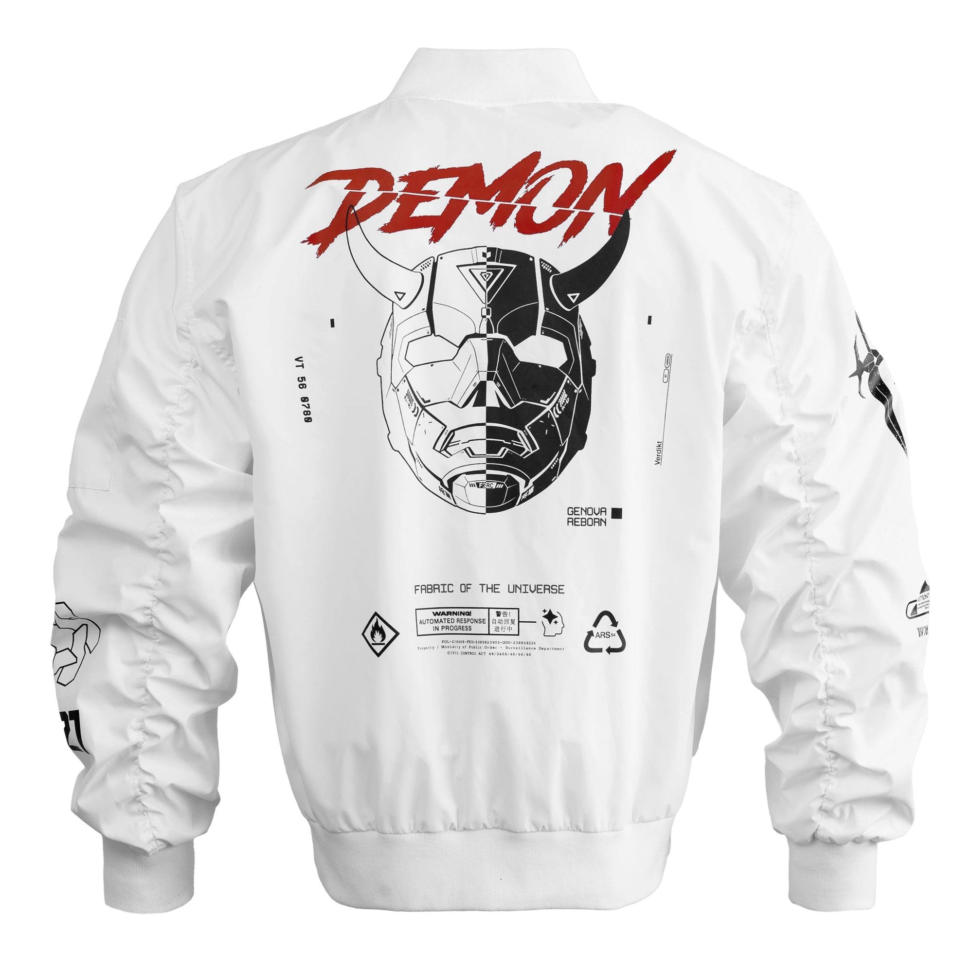 Genova Demon White LW Bomber Jacket - Fabric of the Universe