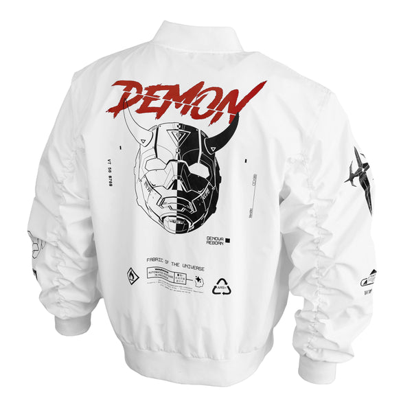 Genova Demon White LW Bomber Jacket - Fabric of the Universe