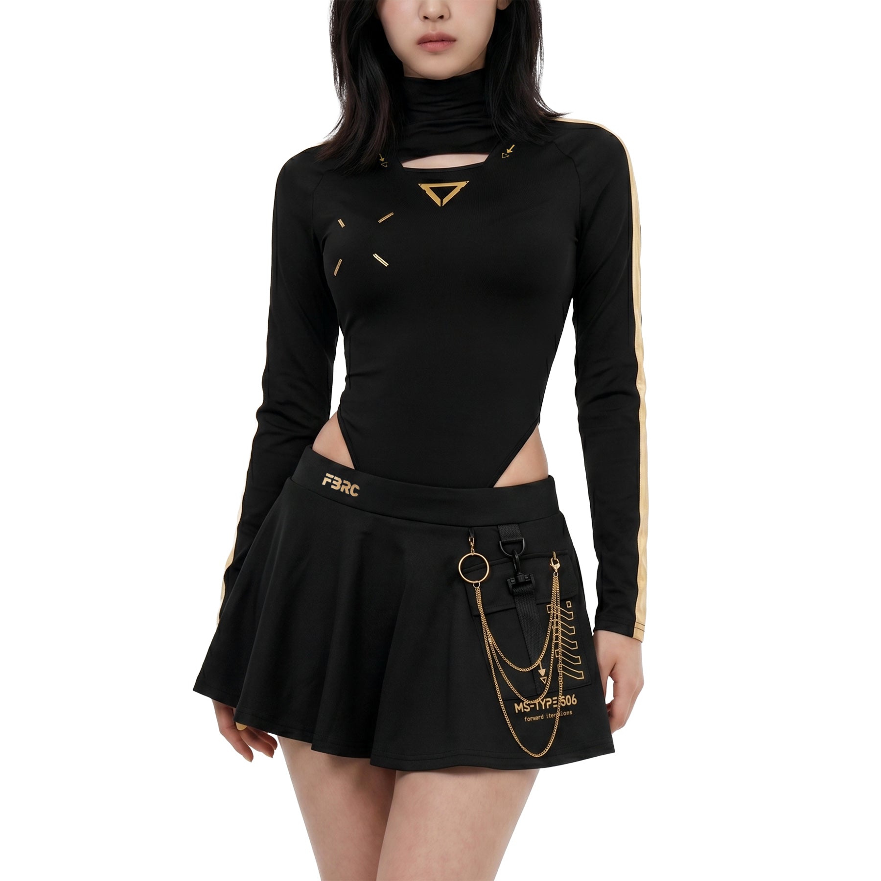 MS-Type 506 Black Gold Chain Miniskirt - Fabric of the Universe
