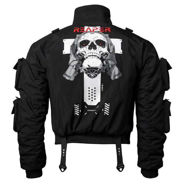 Reaper Black Short Bomber Jacket - Fabric of the Universe