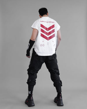 V3-S White Red Oversized Sleeveless T