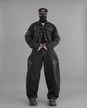 BRE-Cross Black Barrel Denim Pants