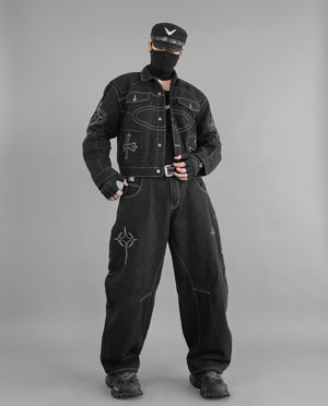 BRE-Cross Black Barrel Denim Pants