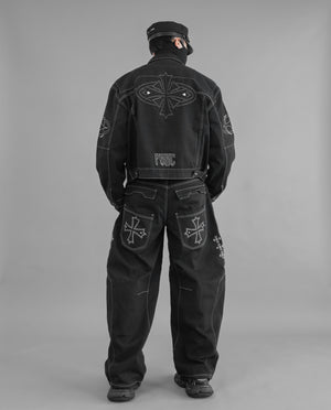 BRE-Cross Black Barrel Denim Pants