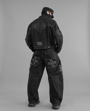 BRE-Cross Black Barrel Denim Pants