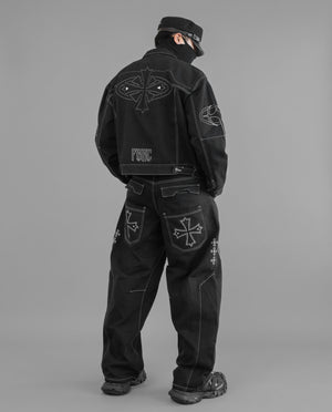 BRE-Cross Black Barrel Denim Pants