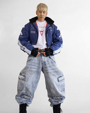 CRB-005 Blue Crop Bomber Jacket