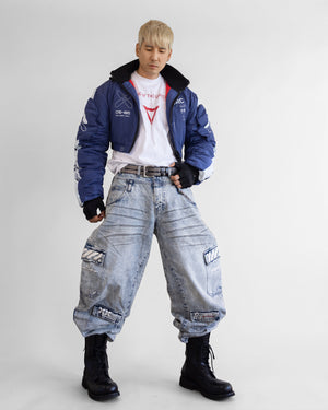 CRB-005 Blue Crop Bomber Jacket