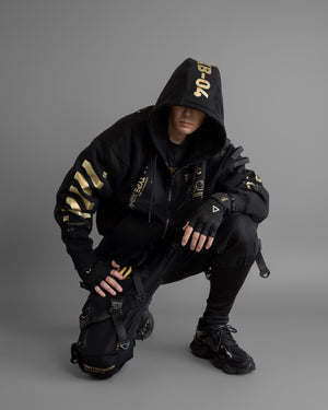 XB-04 Black Gold Oversized Zip Hoodie