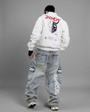 Genova Demon White LW Bomber Jacket