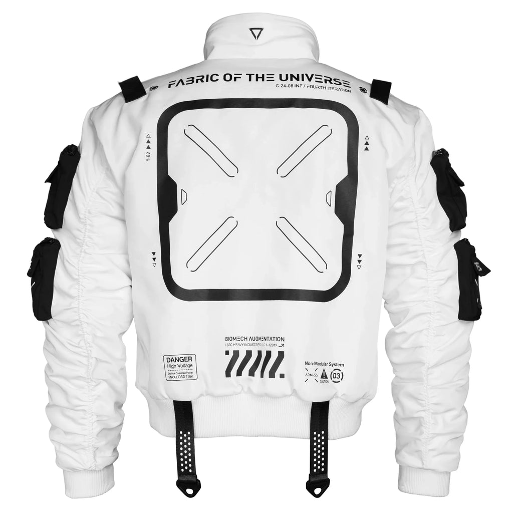 XB-04 White Short Bomber Jacket - Fabric of the Universe