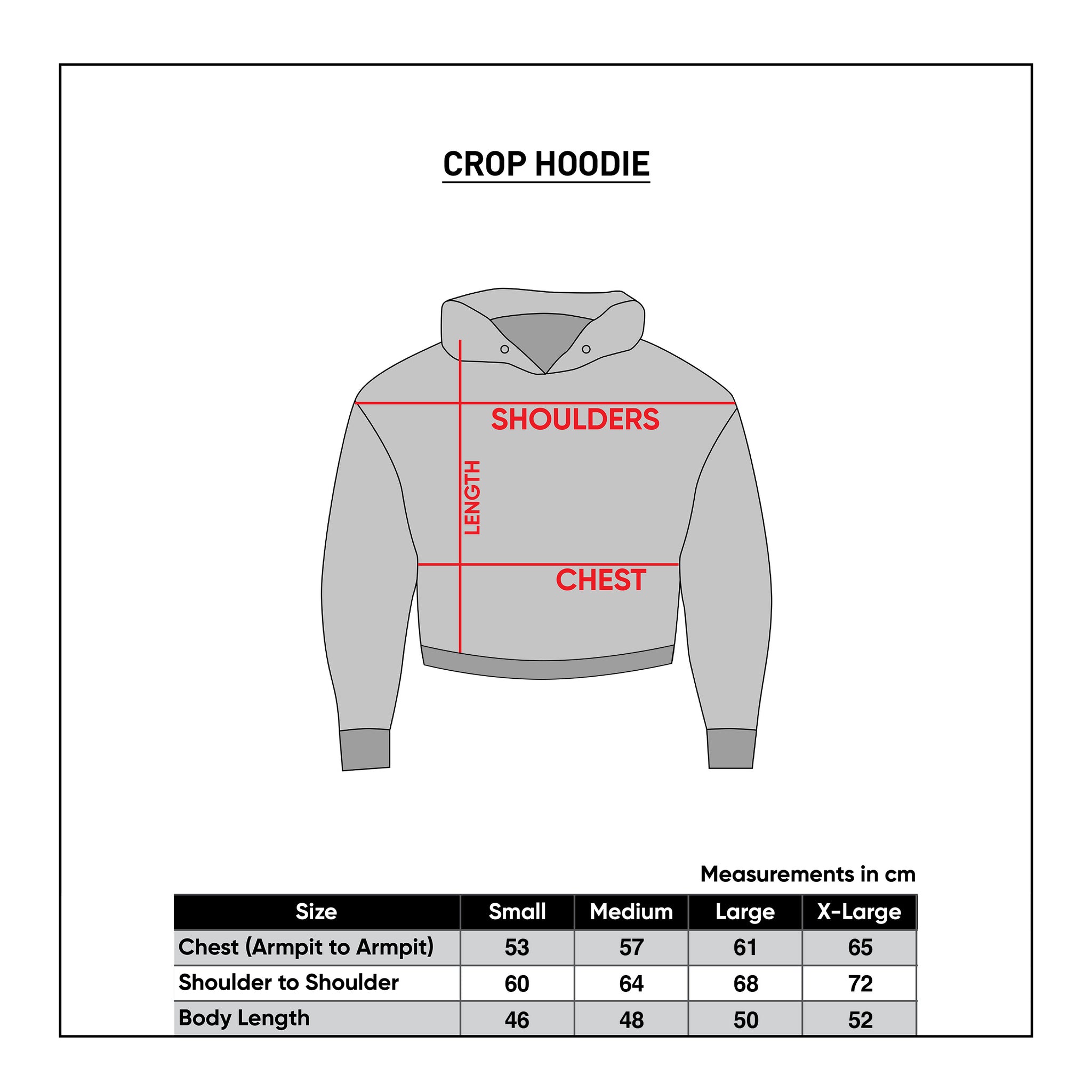 Crop top hoodie size chart best sale