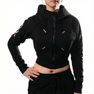 CRZ-Type 03A Black Gold Crop Zip Hoodie