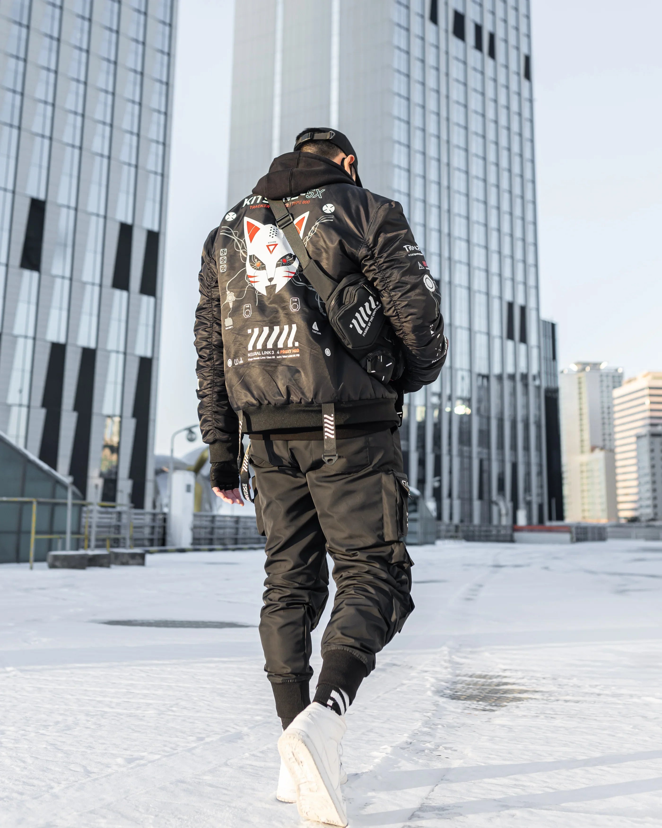 Kitsune-5X Black Bomber Jacket - Fabric of the Universe