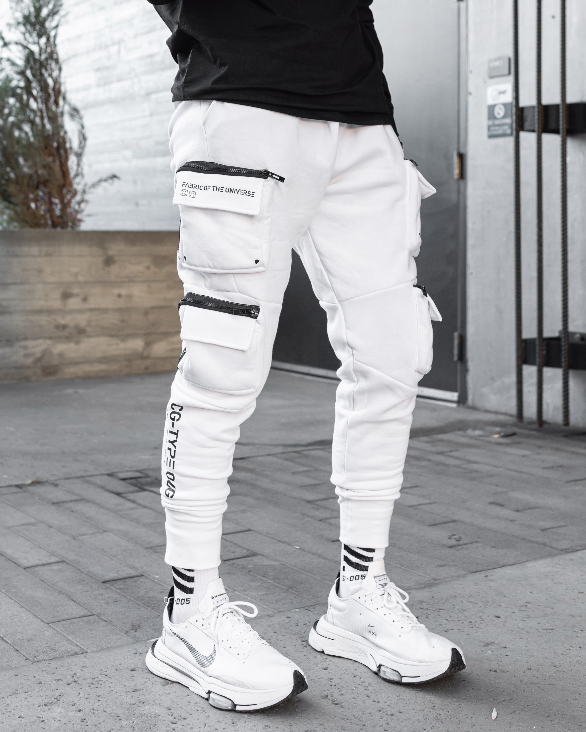 CG-Type 04G White Cargo Joggers - Fabric of the Universe