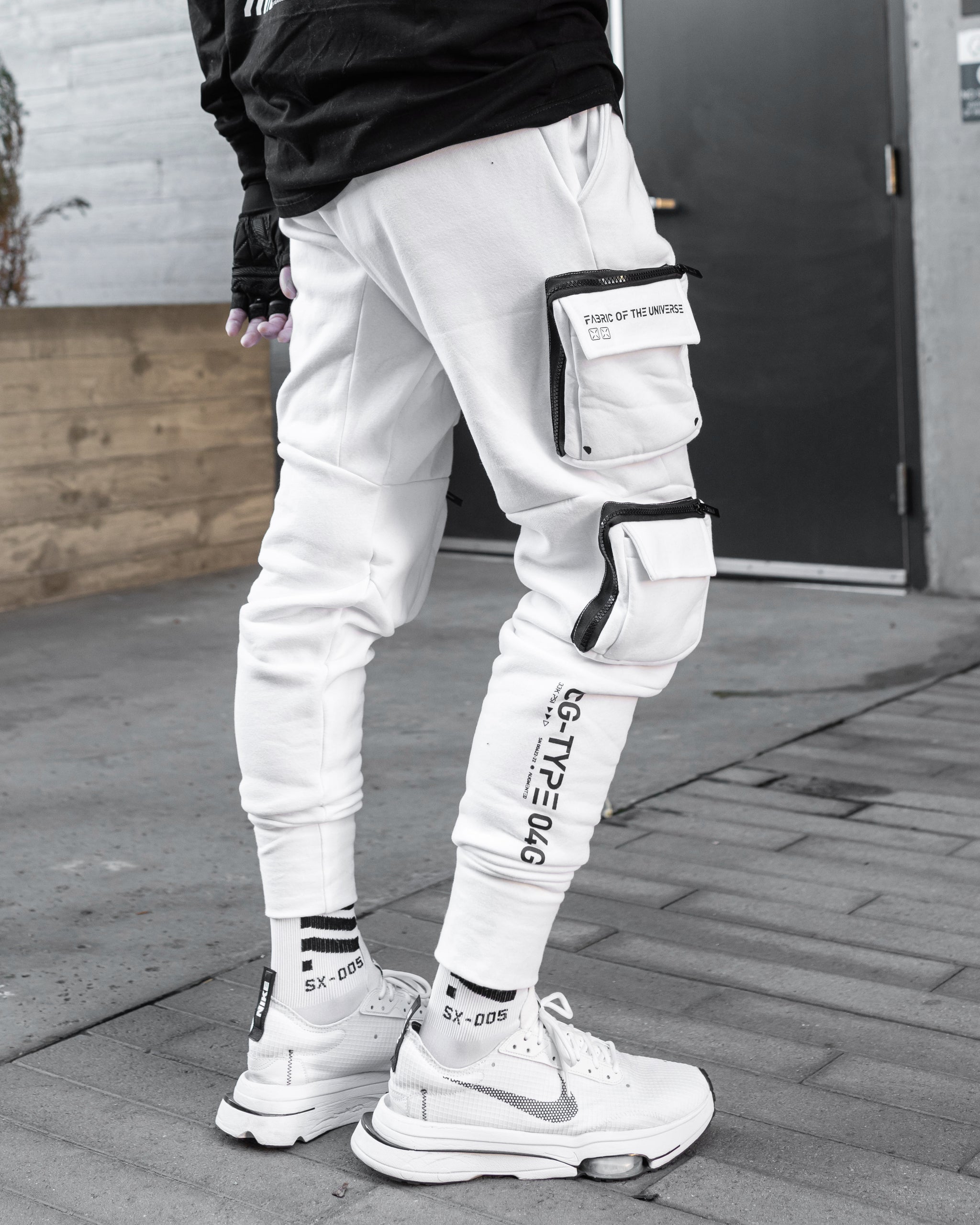 CG-Type 04G White Cargo Joggers - Fabric of the Universe