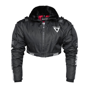 CRB-003 Black Fur Crop Bomber Jacket - Fabric of the Universe