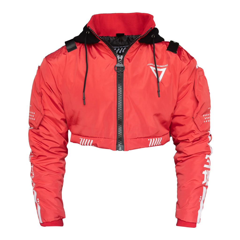 CRB-003 Red Hood Crop Bomber Jacket - Fabric of the Universe